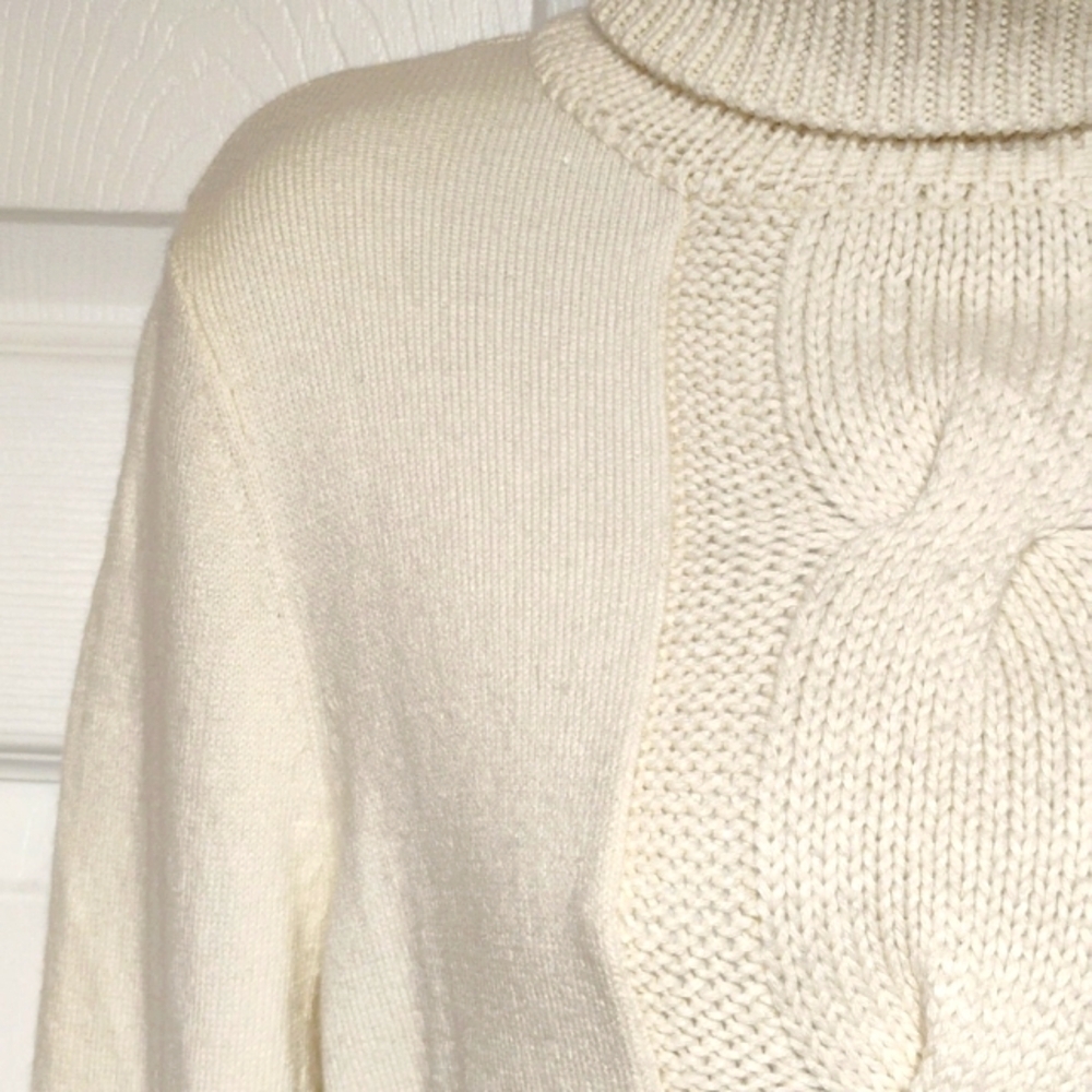 INC International Concepts Cream Big Turtle Neck Silk Sweater - Picture 4 of 14